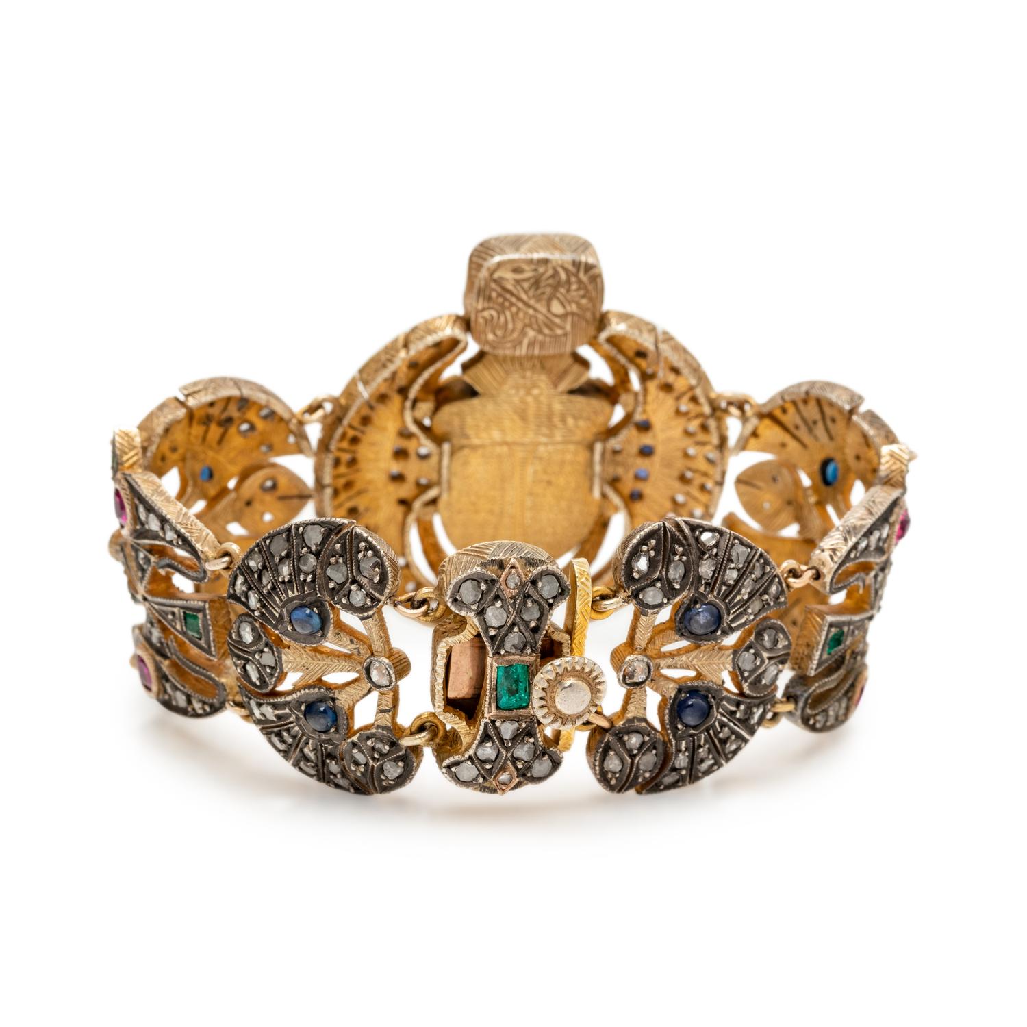 MULTIGEM AND DIAMOND EGYPTIAN MOTIF BRACELET