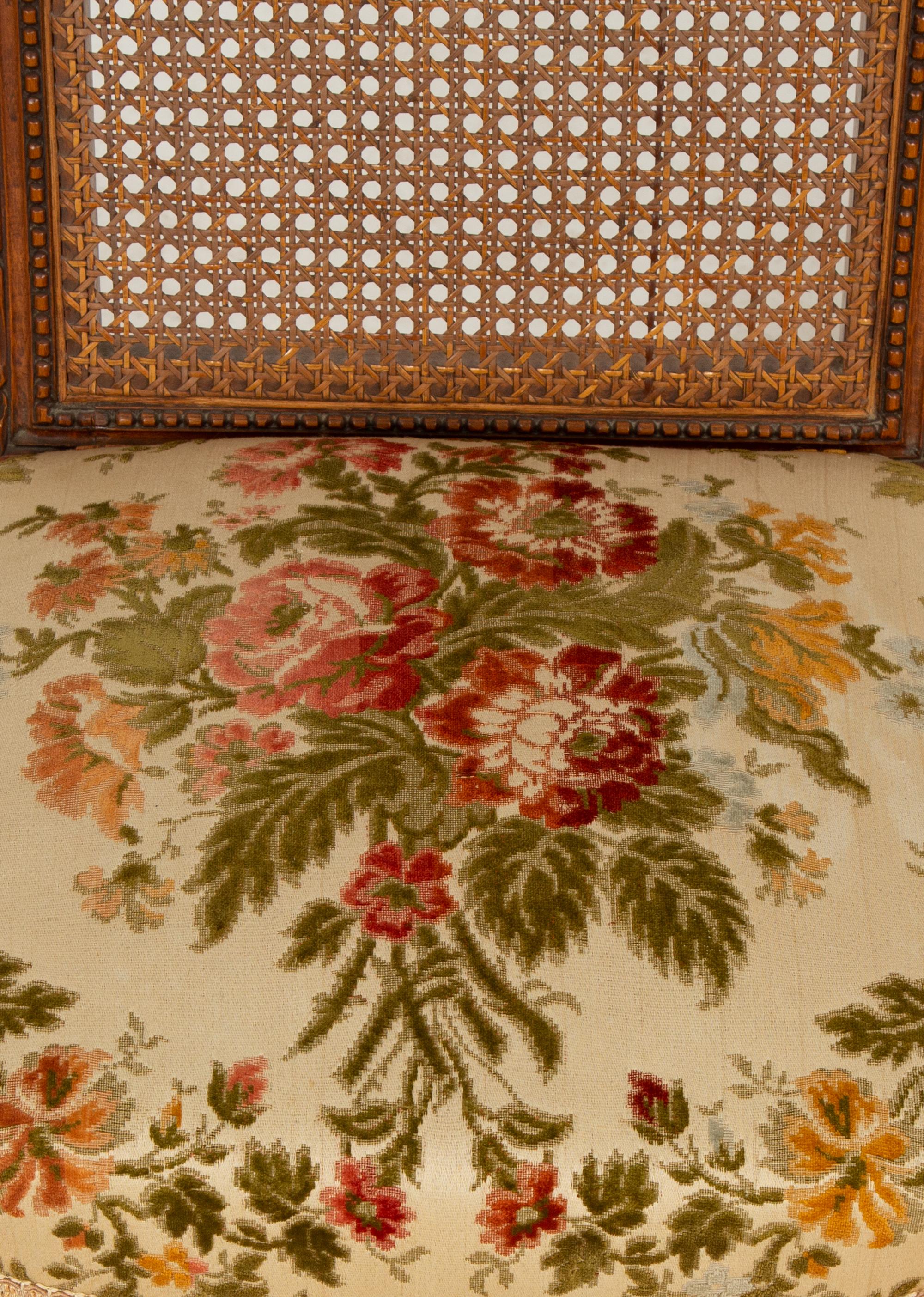 A Pair of Italian Louis XVI Style Gilt Metal Mounted Mahogany and Canework Side Chairs