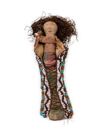 Apache Beaded Doll Cradle, with Doll