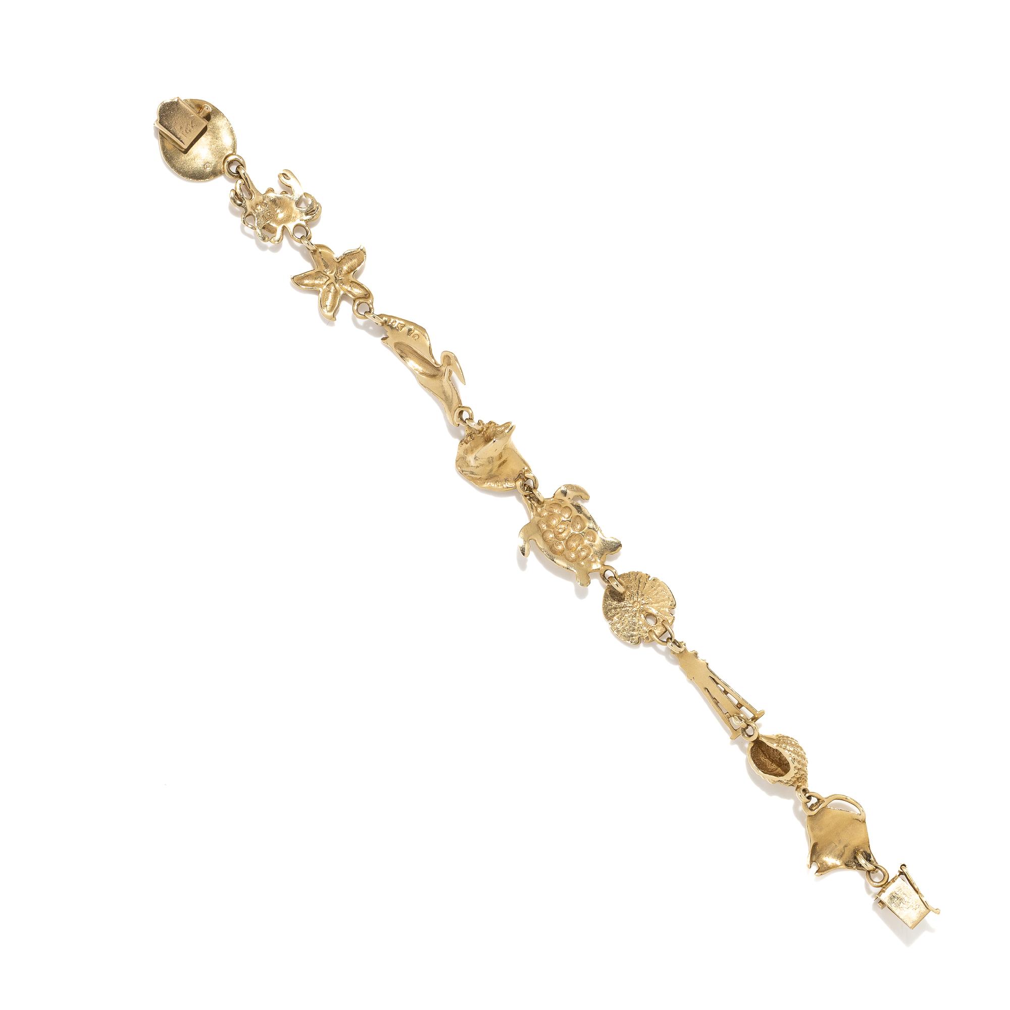 YELLOW GOLD BEACH THEMED FANCY LINK BRACELET