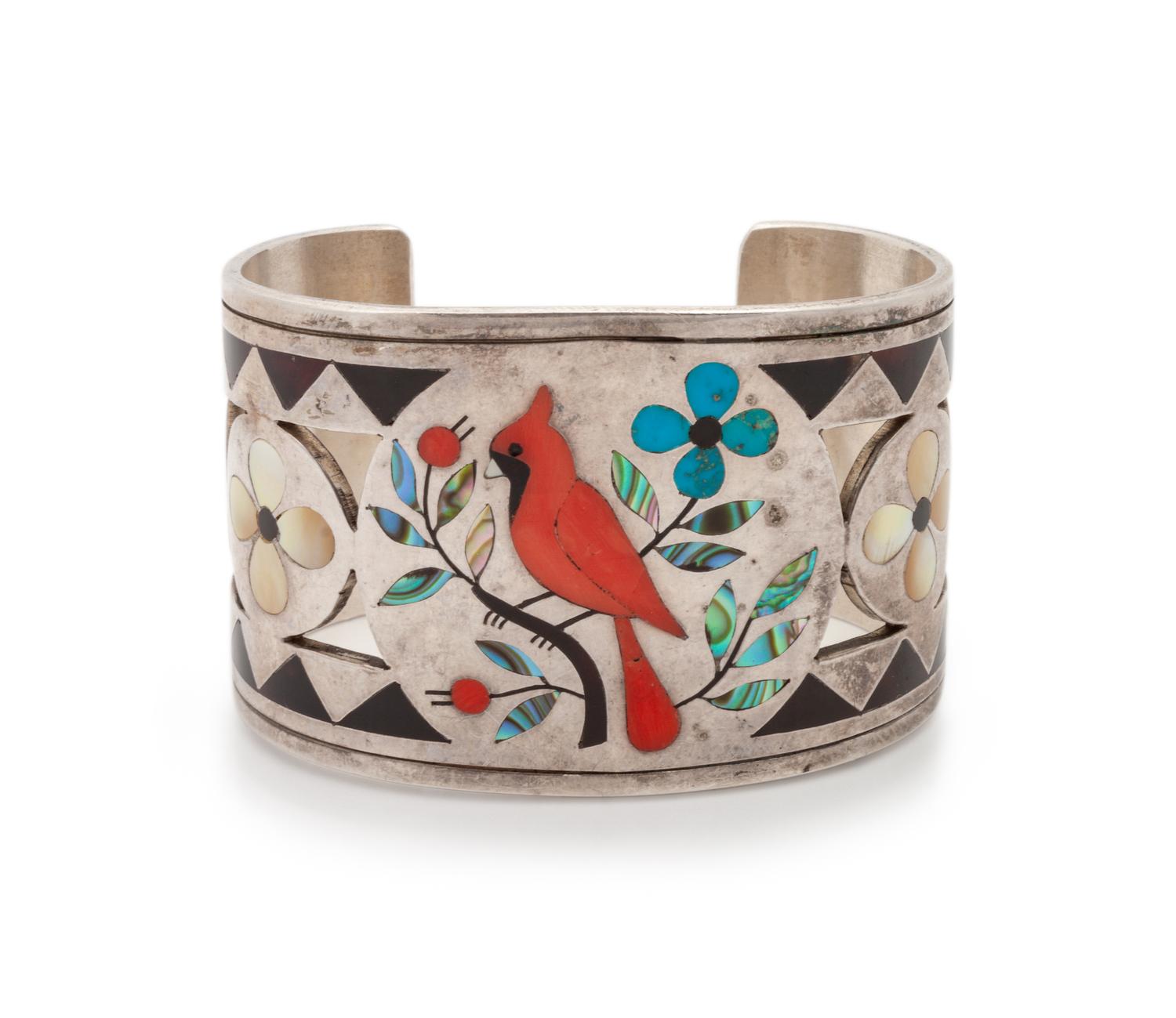 Silver and Mosaic Inlay Cuff Bracelet and Necklace