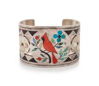 Silver and Mosaic Inlay Cuff Bracelet and Necklace