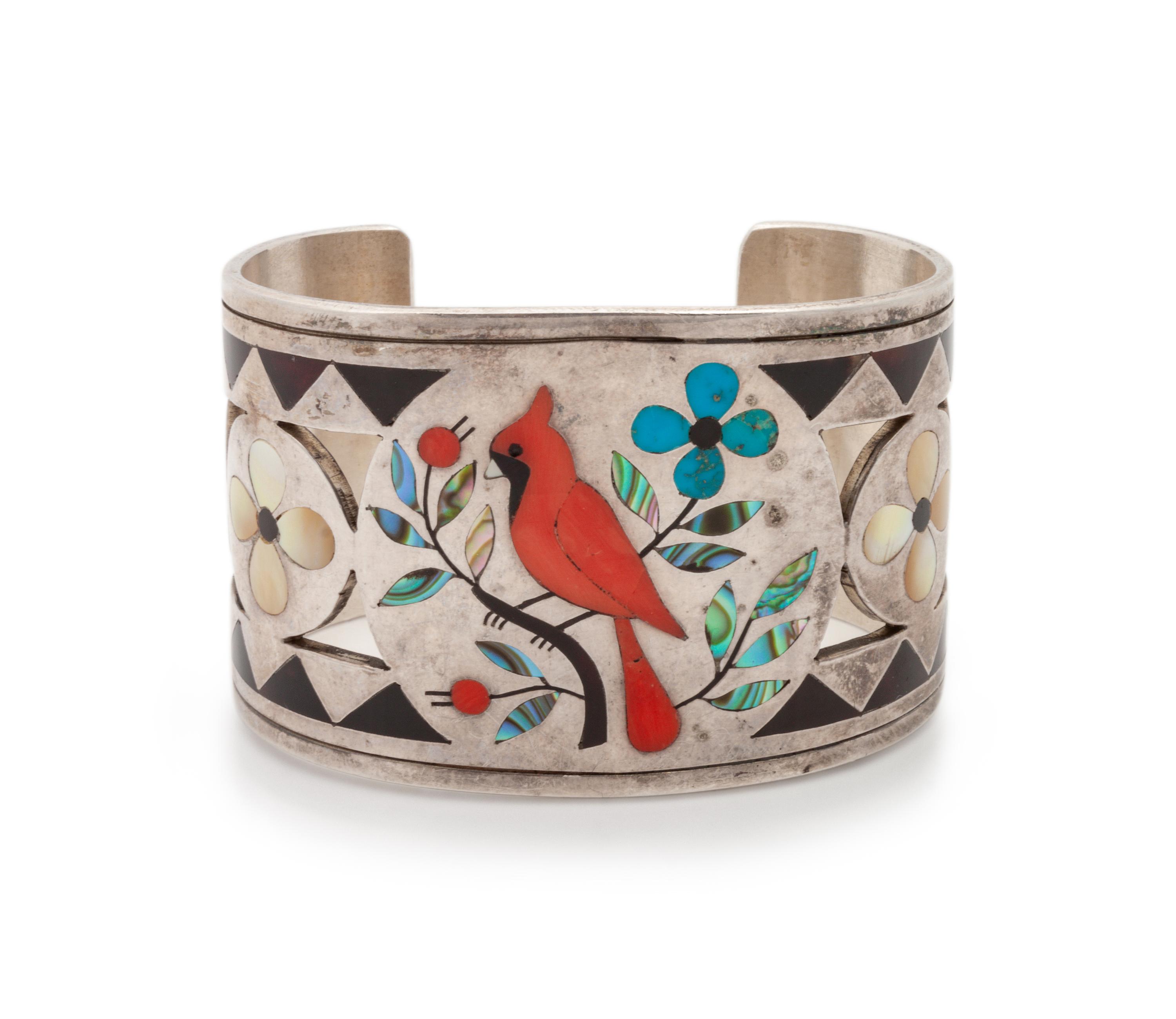 Silver and Mosaic Inlay Cuff Bracelet and Necklace