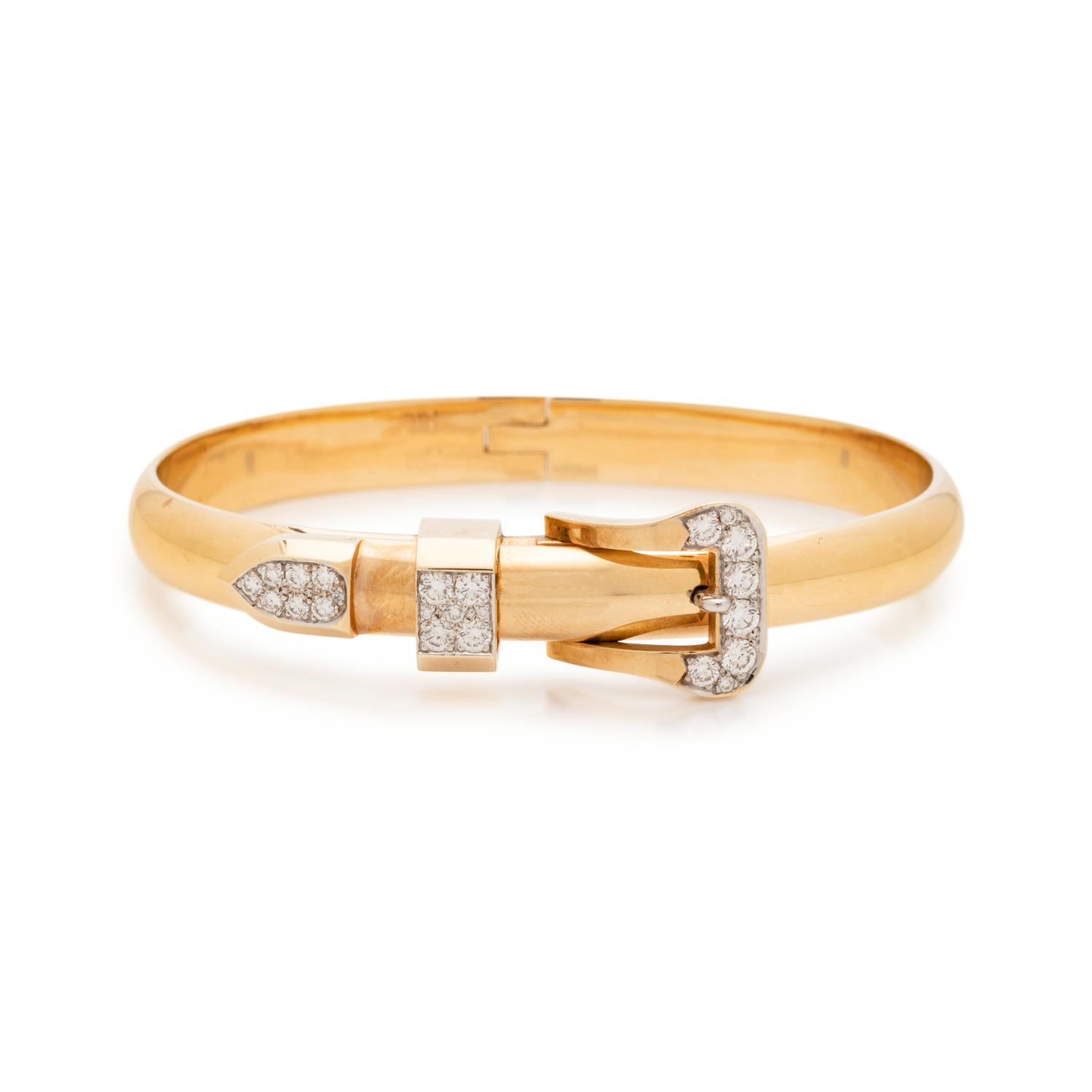 YELLOW GOLD AND DIAMOND BELT MOTIF BANGLE BRACELET