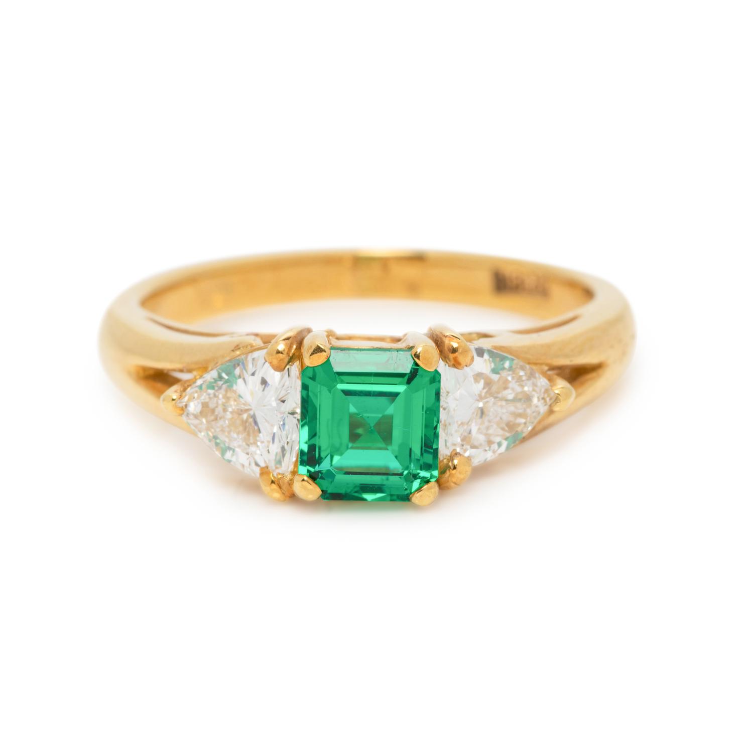 SYNTHETIC EMERALD AND DIAMOND RING