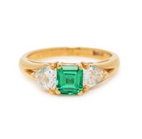 SYNTHETIC EMERALD AND DIAMOND RING
