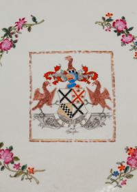 A Pair of Chinese Export Porcelain Armorial Scalloped Oval Platters