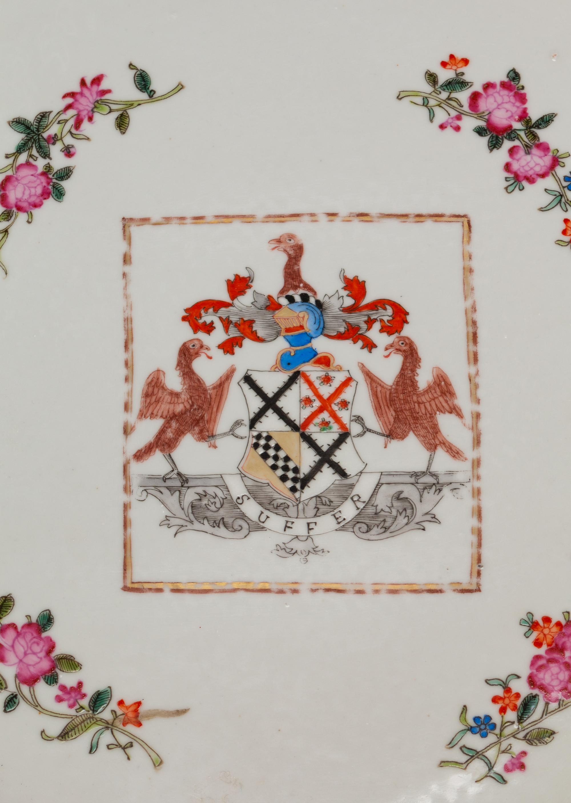 A Pair of Chinese Export Porcelain Armorial Scalloped Oval Platters