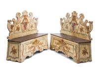 A Pair of Italian Polychrome Painted Benches