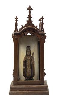 A Puerto Rican Painted Santos Figure, Quiterio Caban, Height overall 23 inches, height of figure 8 7/8 inches.