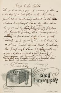 BARNUM, Phineas Taylor (1810-1891). Autograph manuscript signed ("P.T. Barnum"), "To the public," Chicago, [1890s].