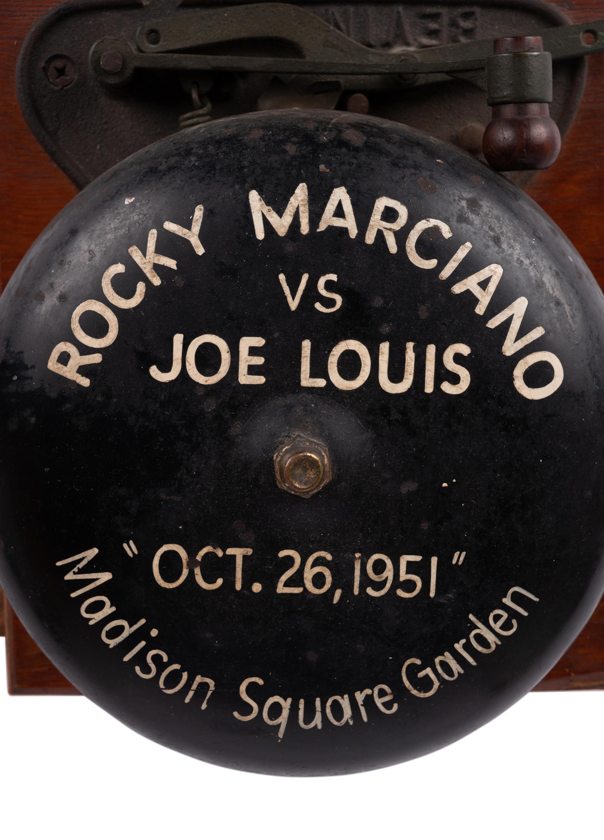 A Vintage Everlast Boxing Bell Inscribed With Titling From October 26, 1951 Rocky Marciano vs Joe Louis Heavyweight Fight at Madison Square Garden