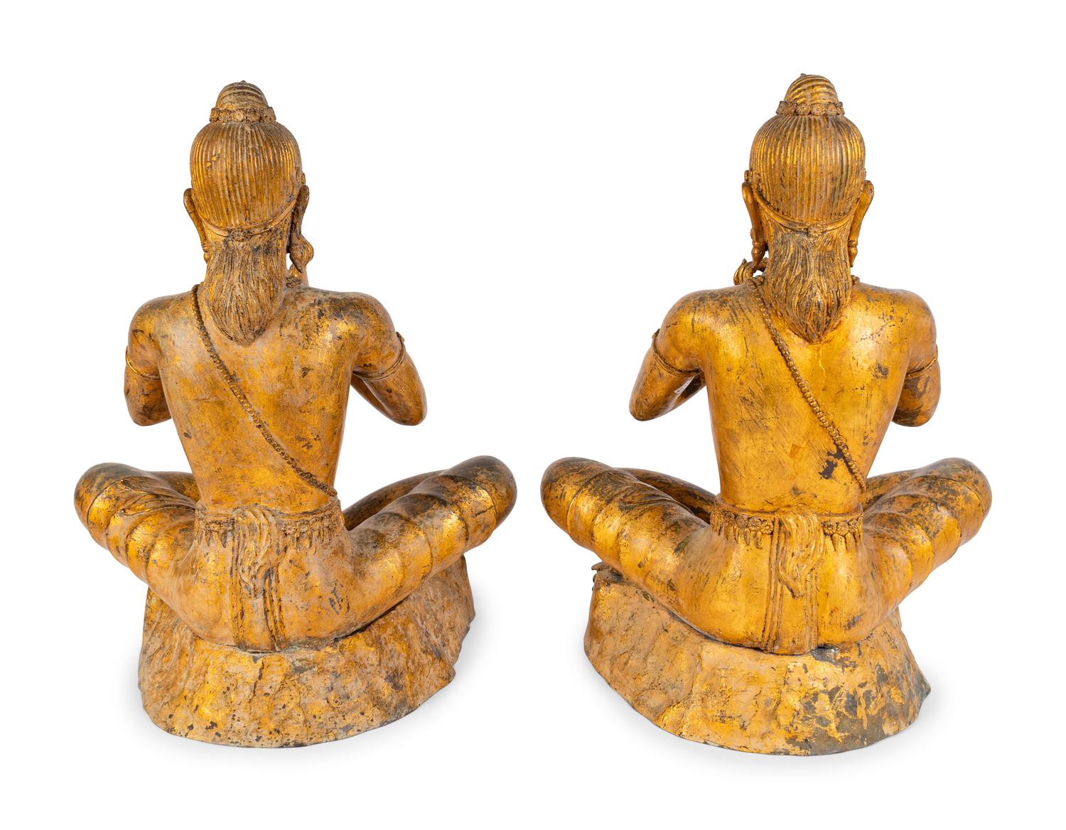 A Pair of Thai Gilt Bronze Figures of Musicians and One Dancer — 20TH CENTURY