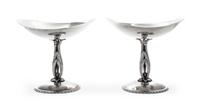 A Pair of American Silver Compotes, Cellini Craft, Ltd., Chicago, IL, 1940, each of oval boat form, raised on an openwork leaf stem top