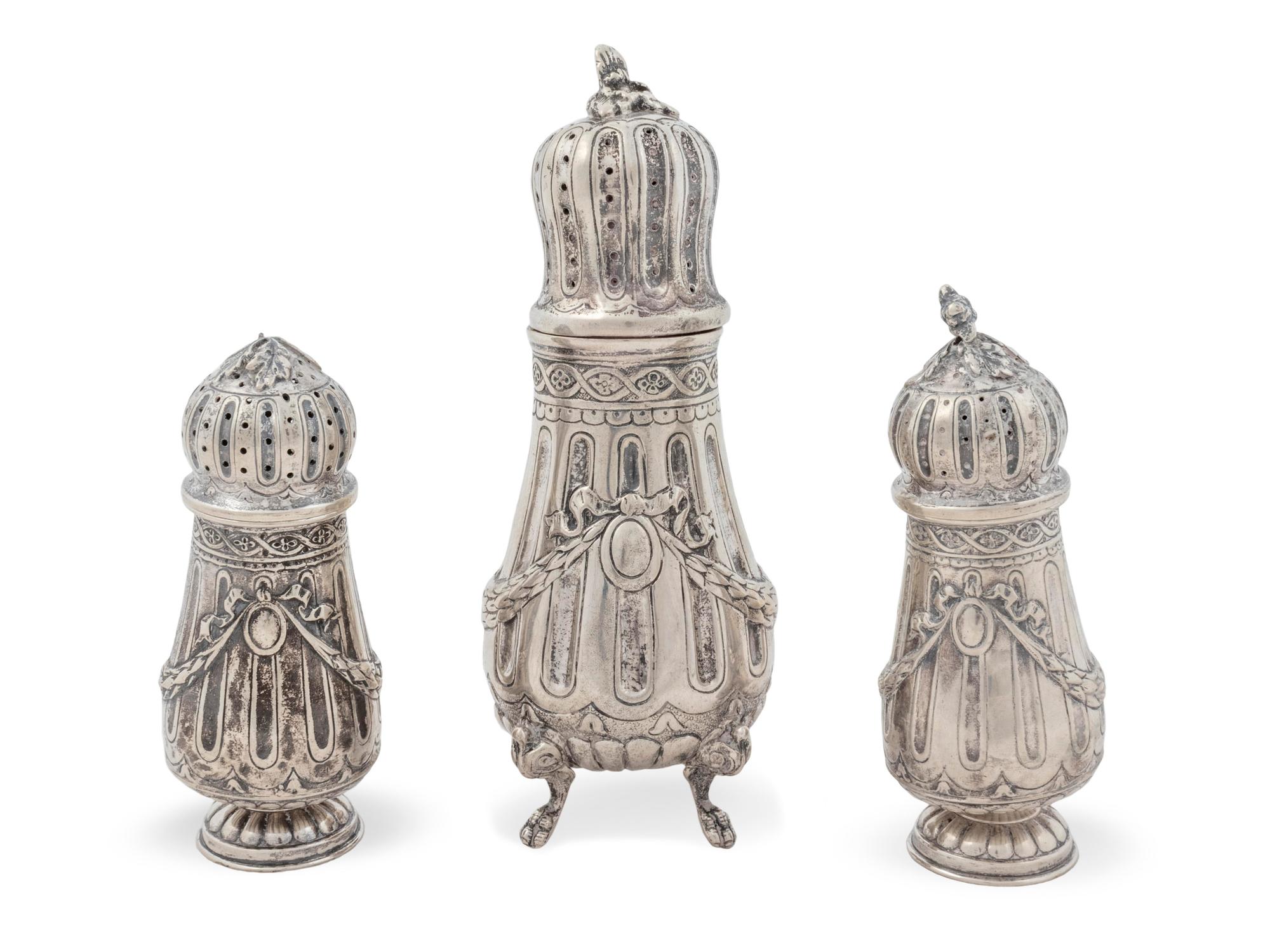 A Set of Three German Silver Casters — 800 Standard, Circa 1900