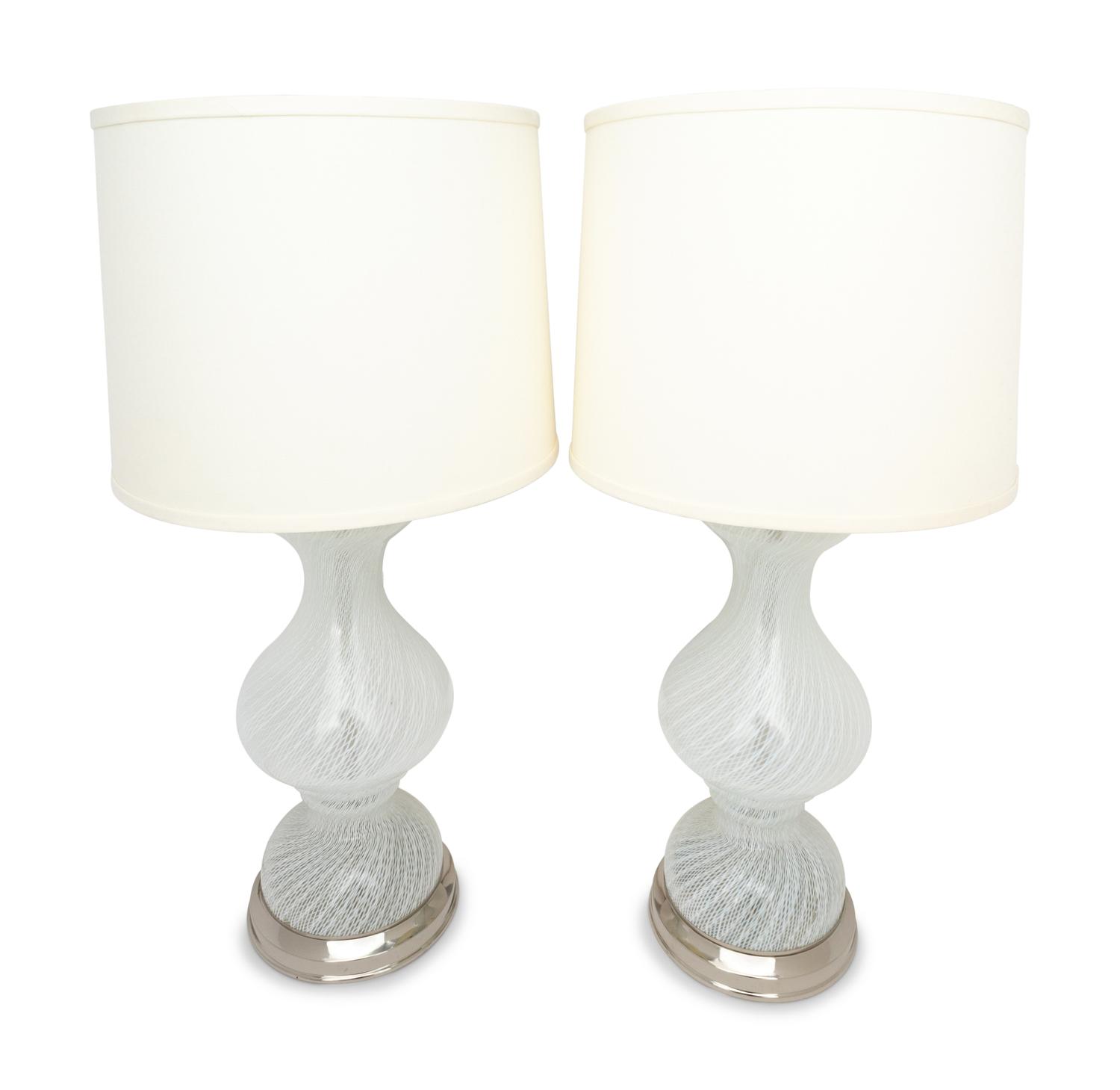 A Pair of Murano Style Glass Lamps with Shades