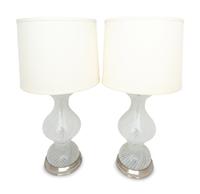 A Pair of Murano Style Glass Lamps with Shades
