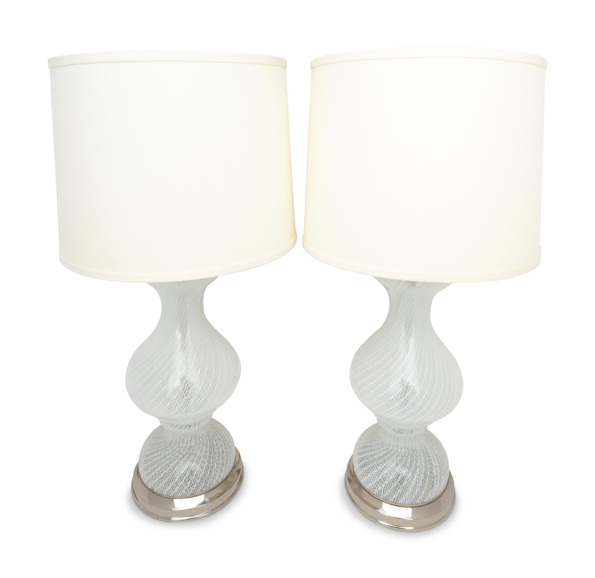 A Pair of Murano Style Glass Lamps with Shades