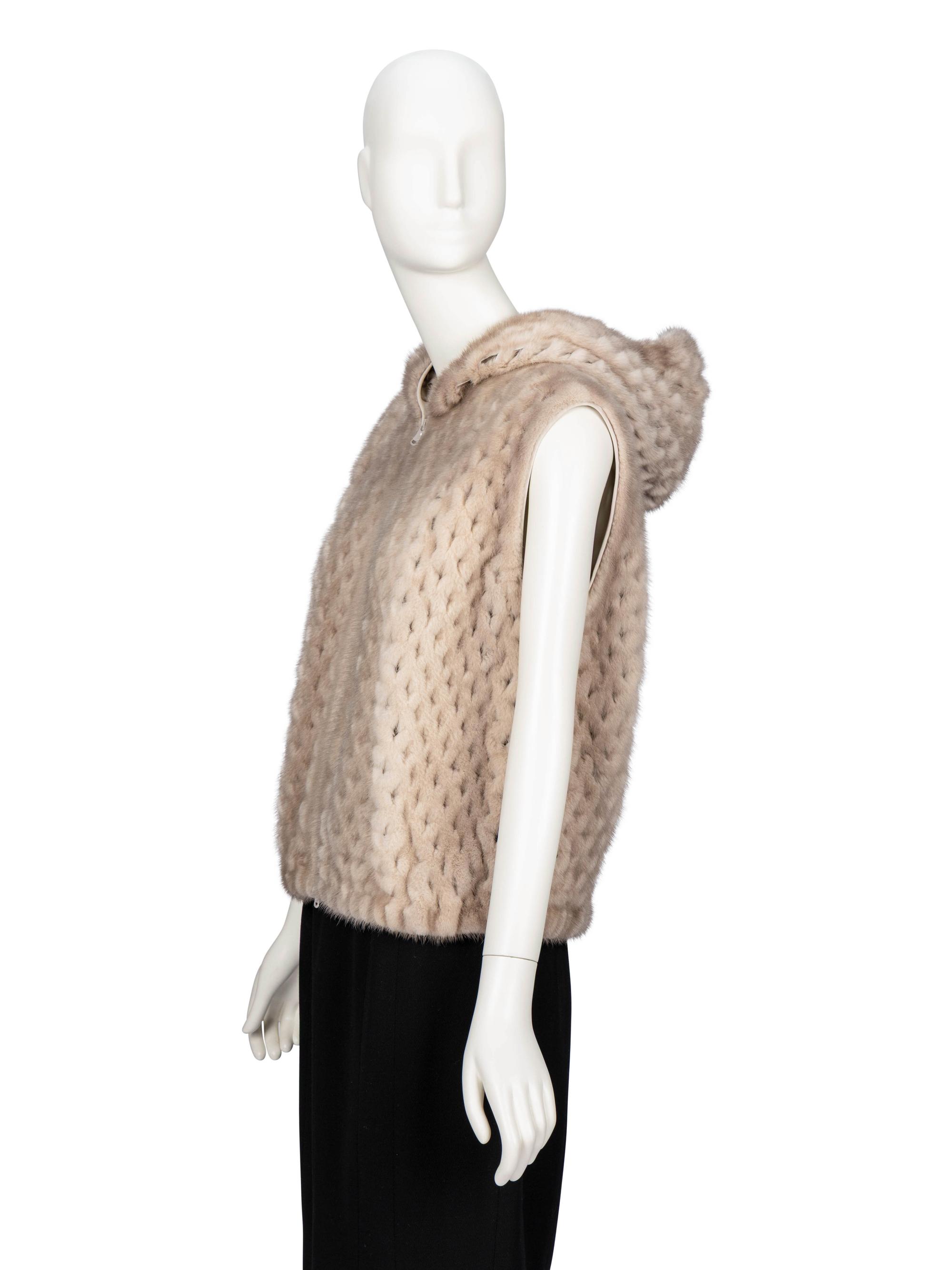 Brunello Cucinelli, Latticed Mink Fur Hooded Vest