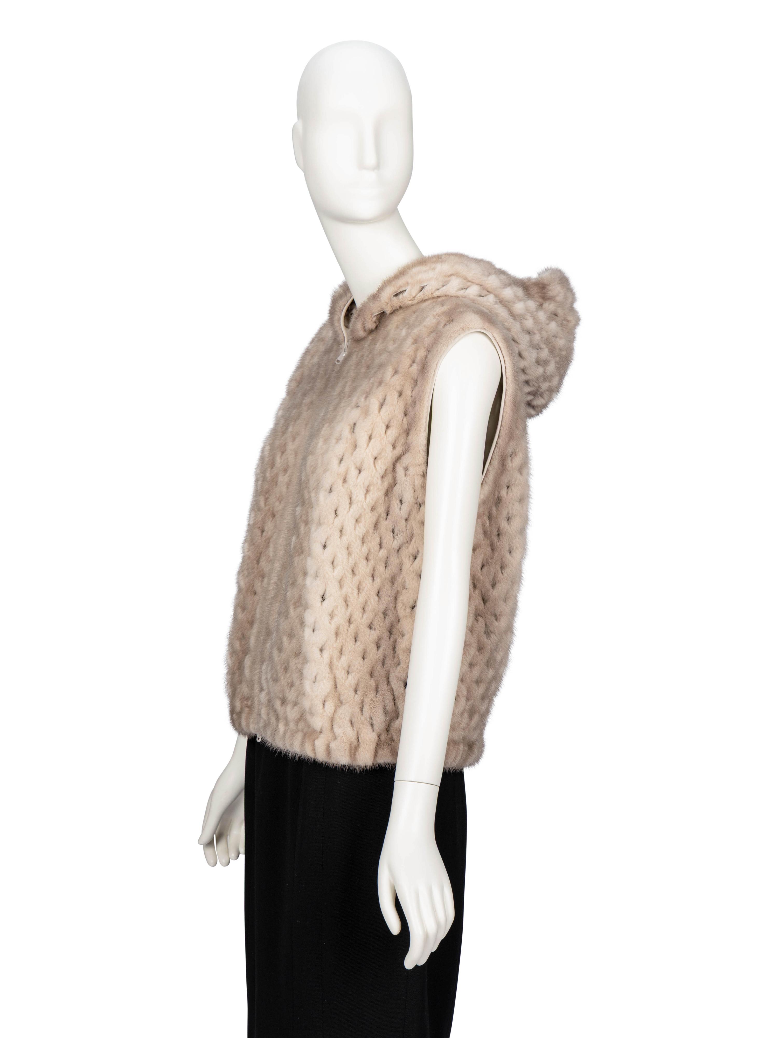 Brunello Cucinelli, Latticed Mink Fur Hooded Vest