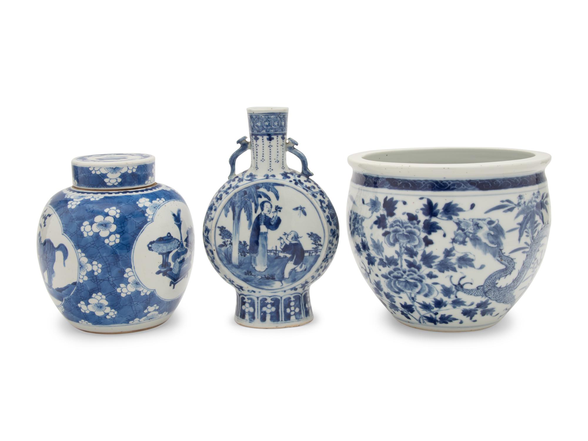 Three Chinese Blue and White Porcelain Wares
