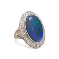 BLACK OPAL AND DIAMOND RING