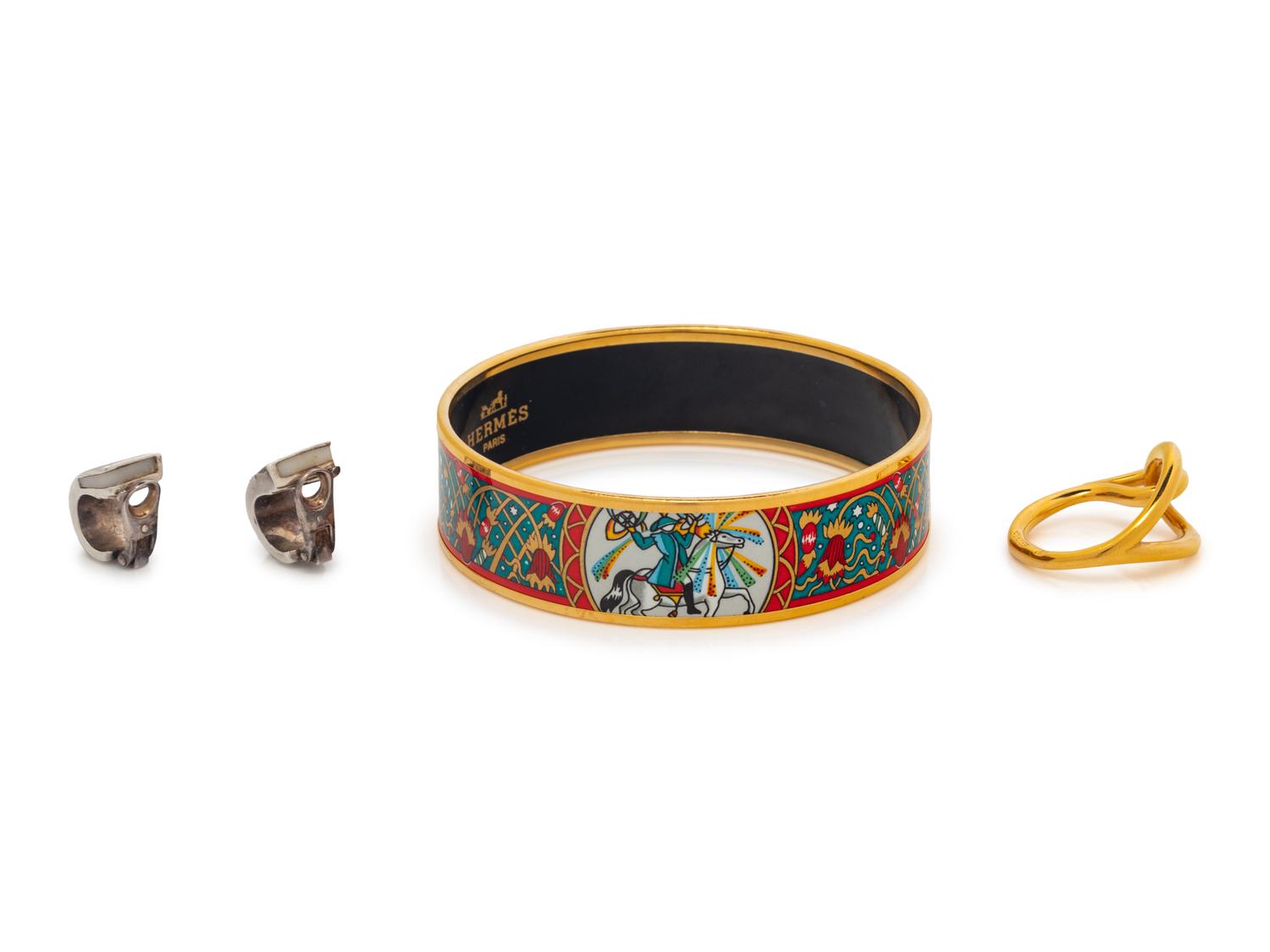 Hermès Bangle, Ear Clips, and Scarf Ring