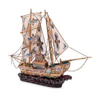 A Chinese Export Enameled Gilt Metal Model of a Ship