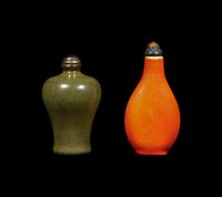 Two Chinese Monochrome Glazed Porcelain Snuff Bottles