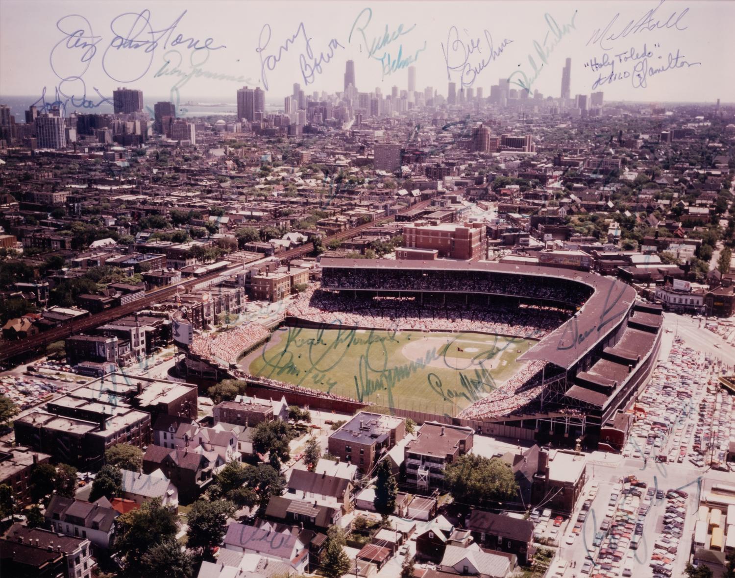 A 1984 Chicago Cubs Team Signed Autograph Wrigley Field Photo (Beckett Authentication Services BAS Certified),