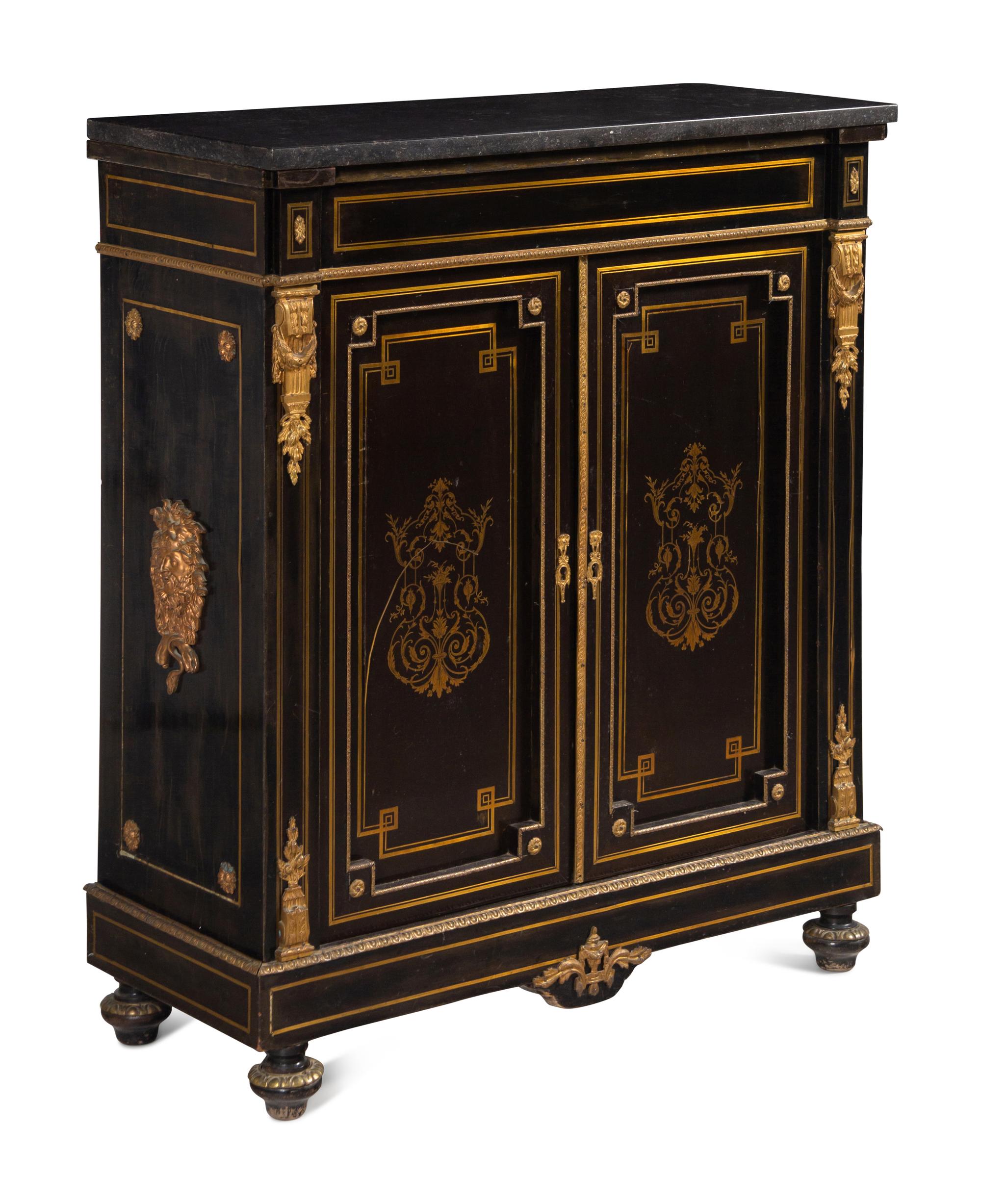 A Napoleon III Gilt Bronze Mounted Ebonized Marble-Top Meuble d’Appui