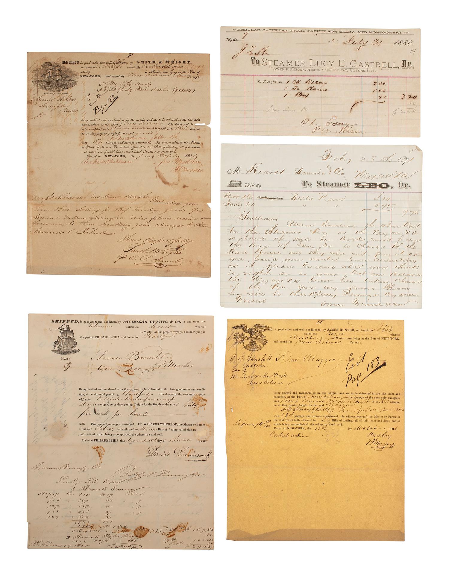 [TRANSPORTATION - SHIPS]. Collection of Trans-Atlantic mail, steamship freight bills. and checks.