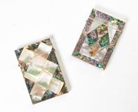 Two Mother-of-Pearl and Abalone Veneered Card Cases, Height of taller 4 inches.