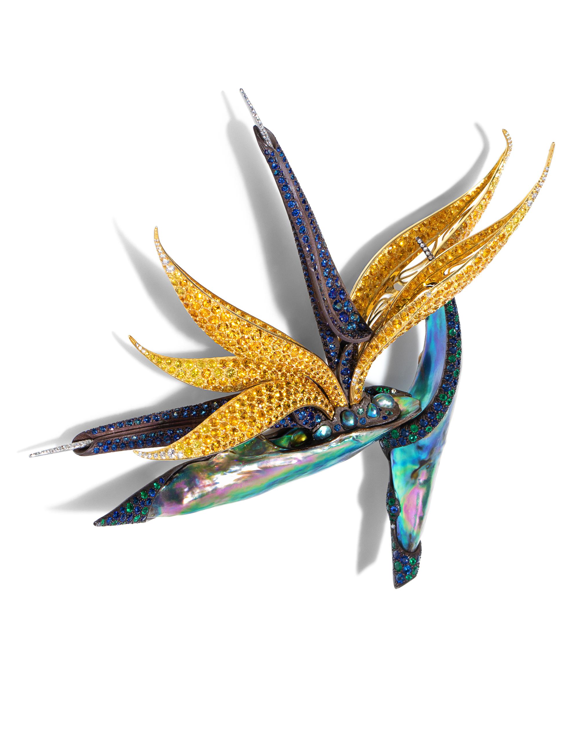 NICHOLAS VARNEY, MULTIGEM BIRD OF PARADISE BROOCH