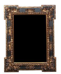 A Continental Painted and Gilt Mirror Height 55 1/2 x width 44 inches.