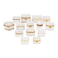 A Collection of Fourteen French Cut Glass and Gilt Metal Table Caskets
