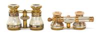 Two Pairs of French Mother-of-Pearl Veneered Opera Glasses, Width of first 4 inches.