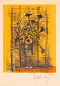Bernard Buffet, (French, 1928-1999), Vase of Flowers and Fishing Village