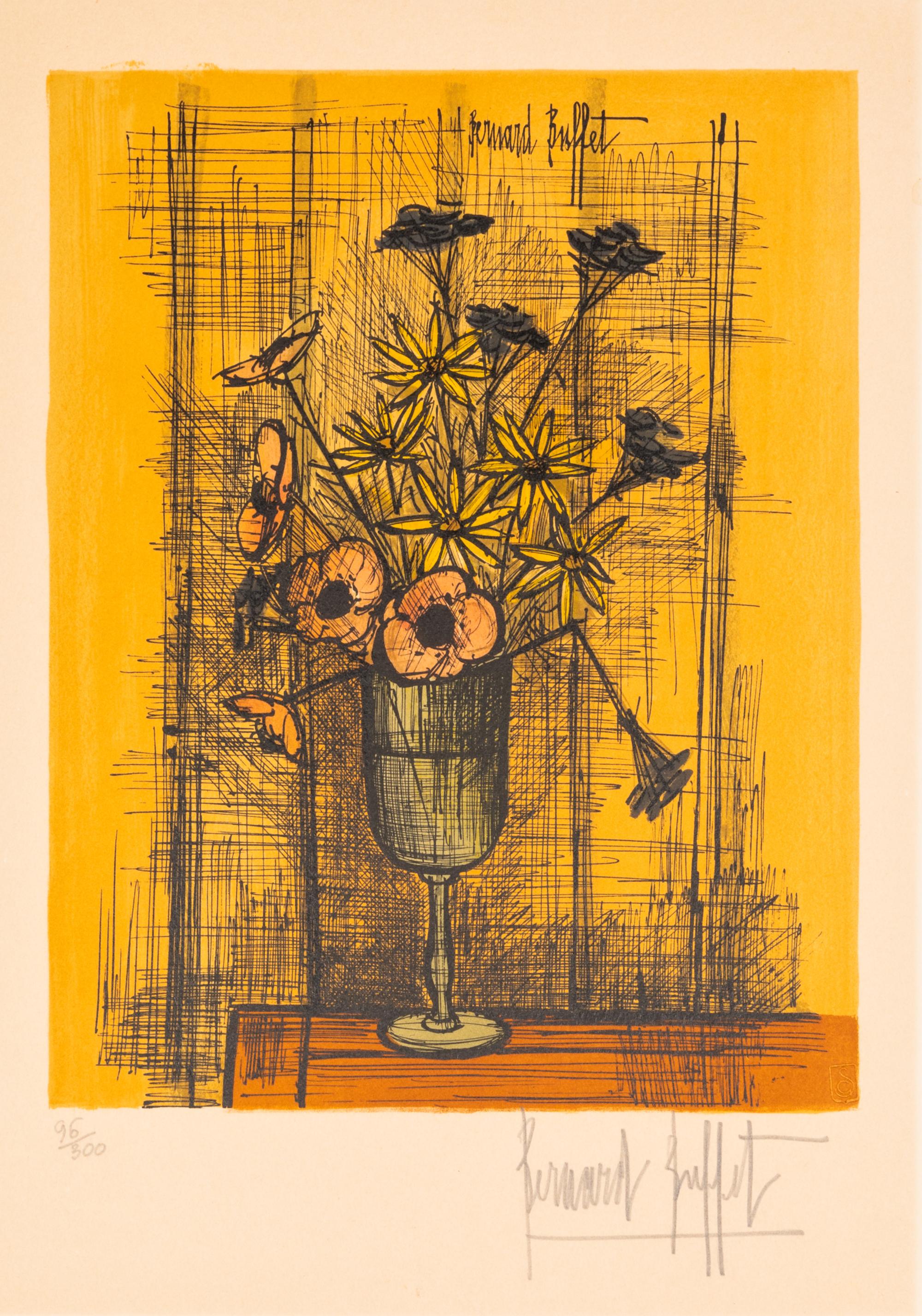 Bernard Buffet, (French, 1928-1999), Vase of Flowers and Fishing Village