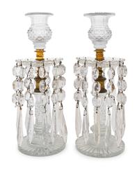 Two Cut Glass and Gilt Metal Candlesticks