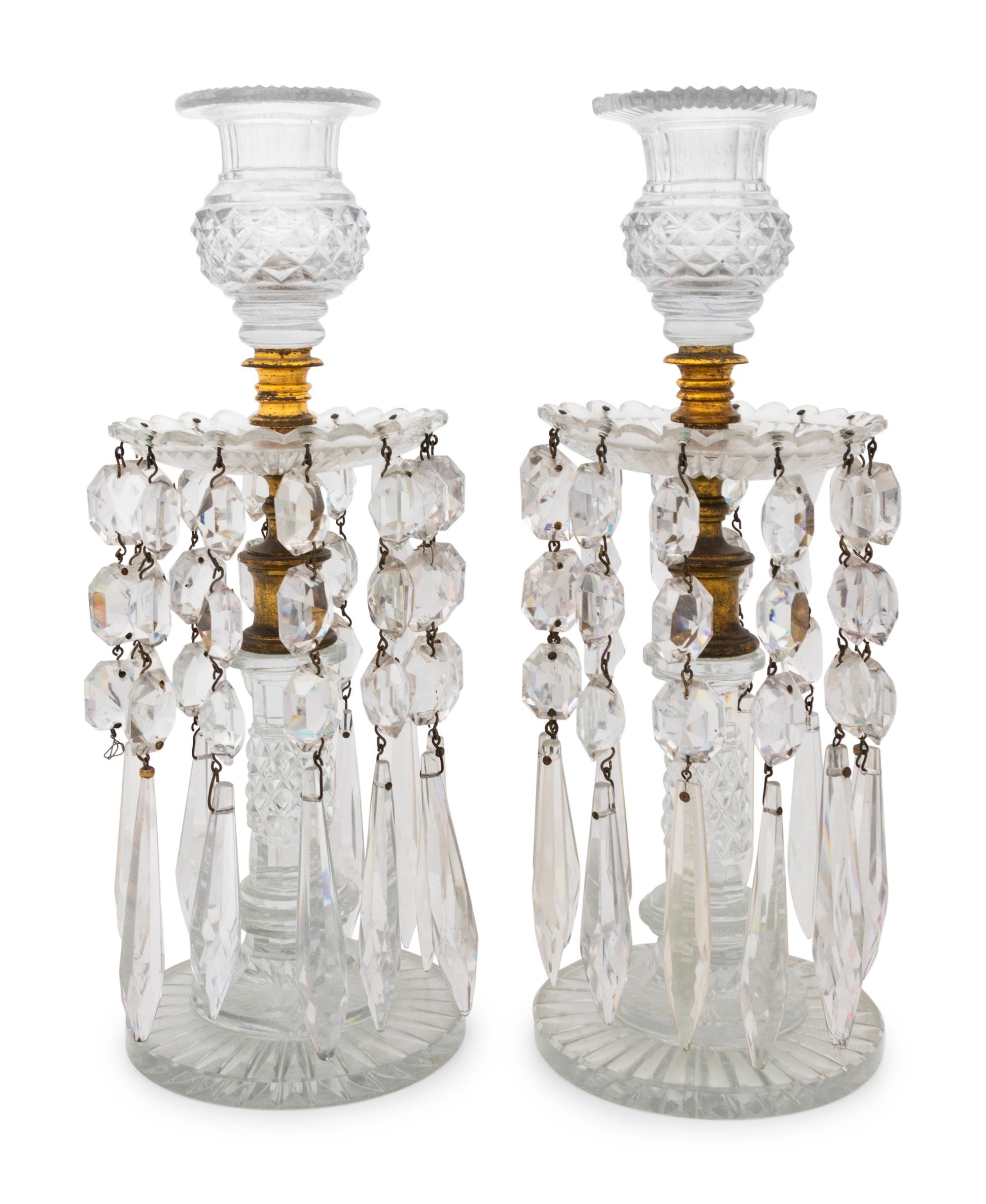 Two Cut Glass and Gilt Metal Candlesticks