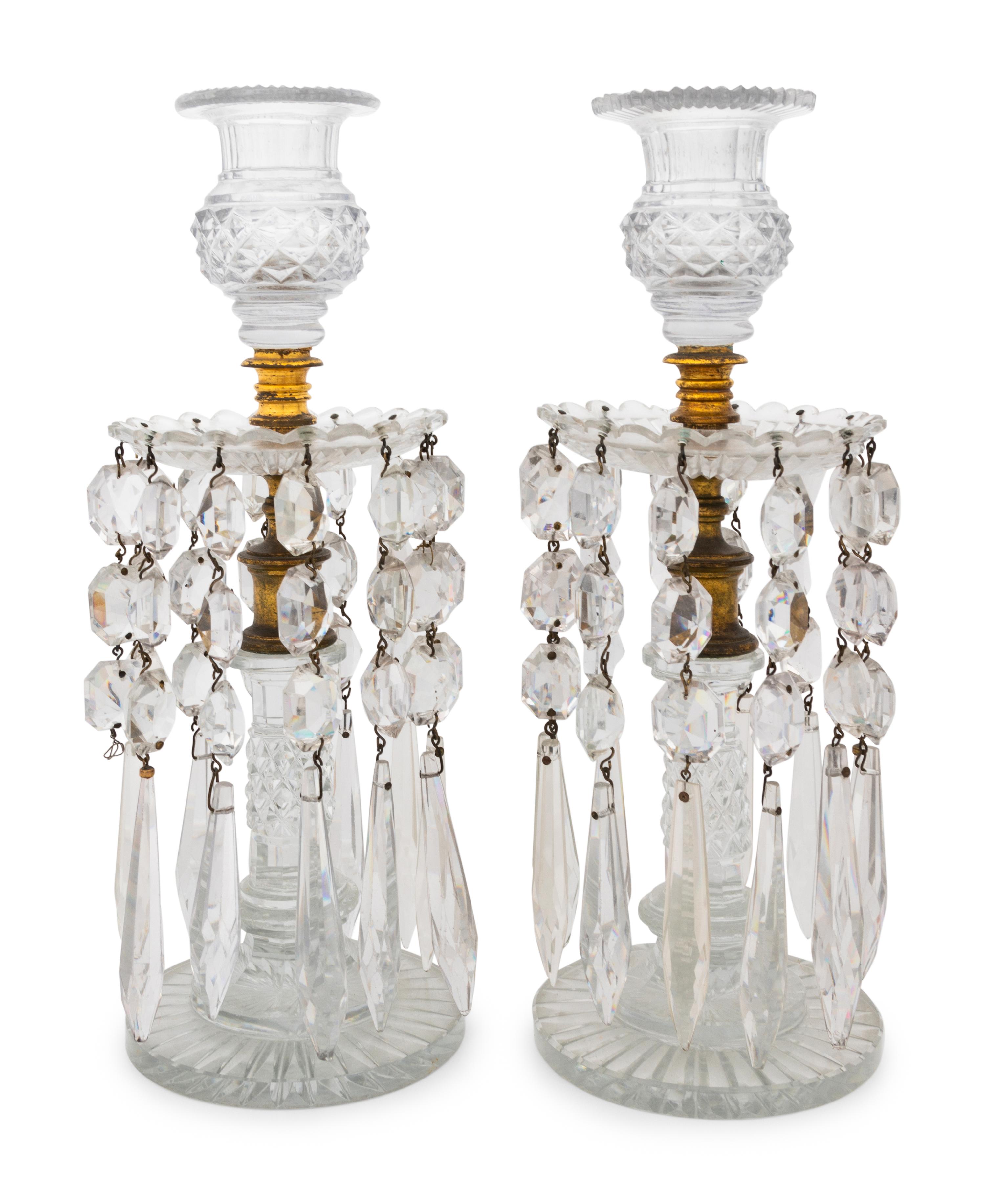 Two Cut Glass and Gilt Metal Candlesticks