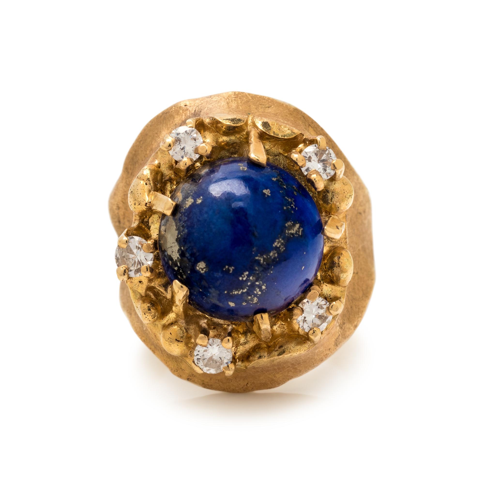 YELLOW GOLD, LAPIS LAZULI AND DIAMOND RING