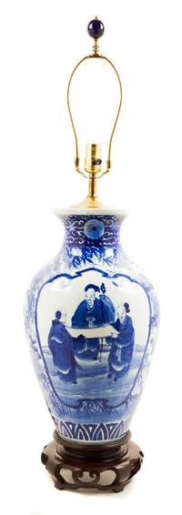 A Chinese Blue and White Porcelain Vase Height 17 1/2 inches.