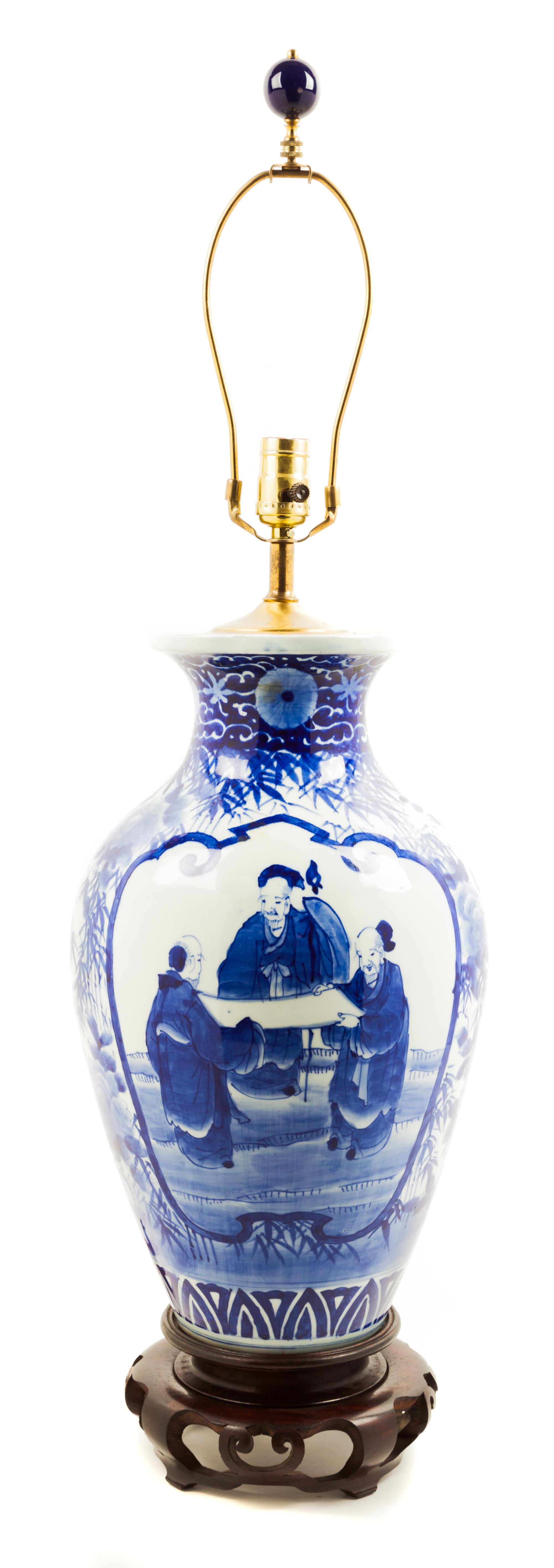 A Chinese Blue and White Porcelain Vase Height 17 1/2 inches.