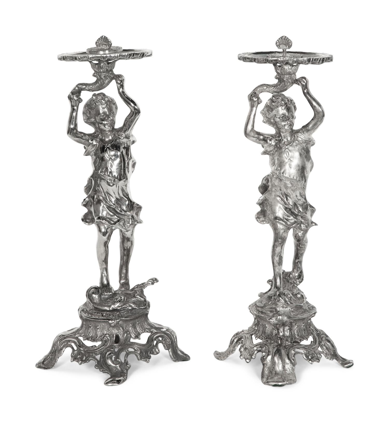 A Pair of Silvered Metal Figures