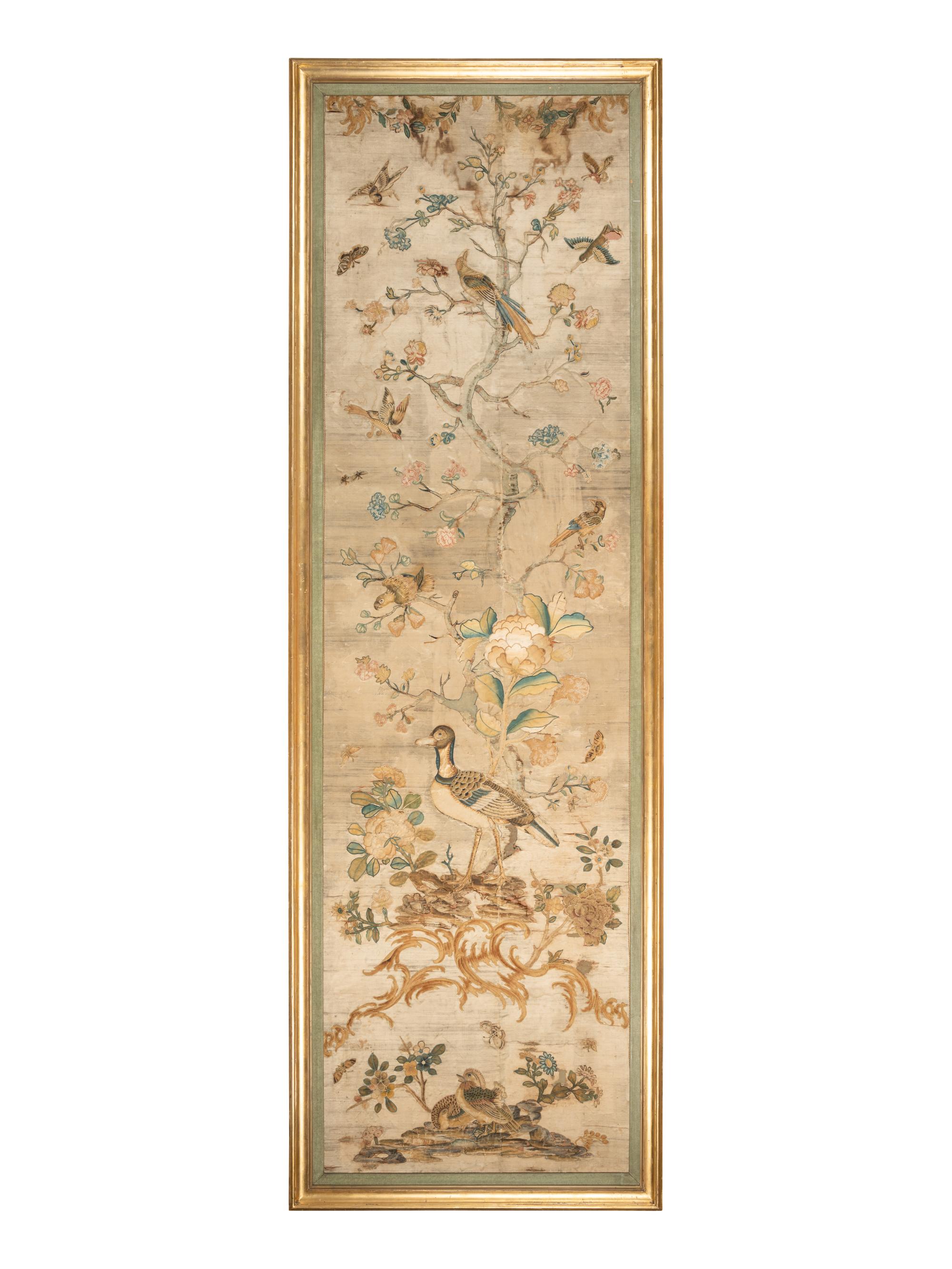 A Pair of Italian Silk and Needlework Panels