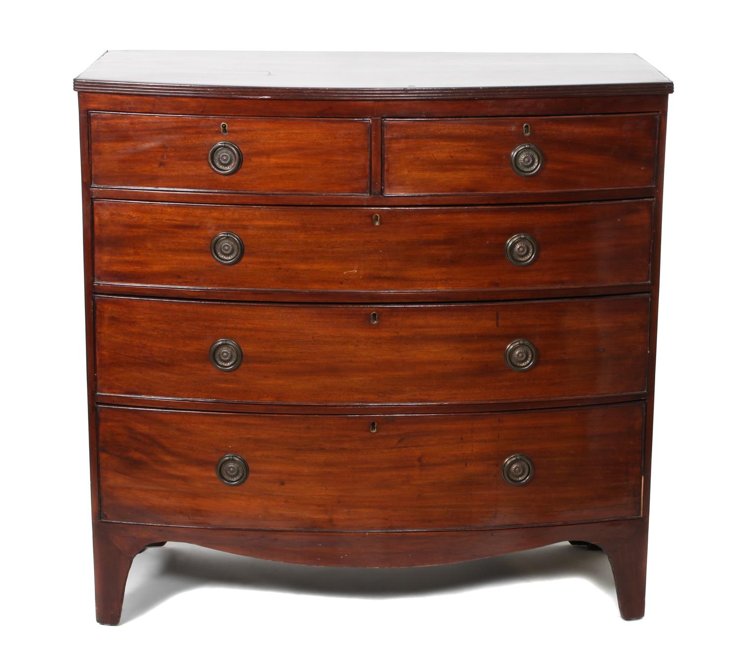 A George III Mahogany Chest of Drawers Height 39 x width 39 1/2 x depth 16 3/4 inches — CIRCA 1800