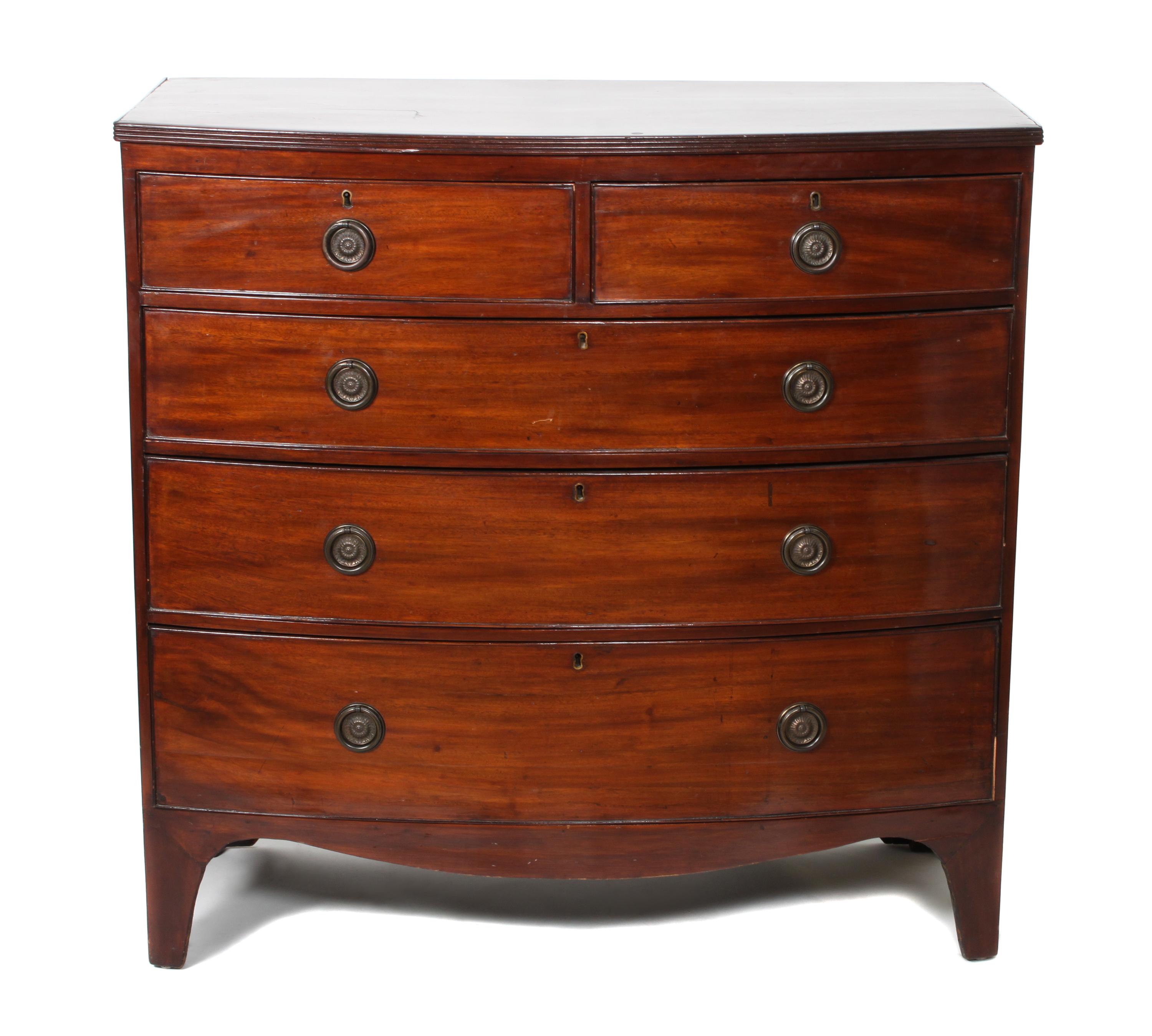 A George III Mahogany Chest of Drawers Height 39 x width 39 1/2 x depth 16 3/4 inches — CIRCA 1800