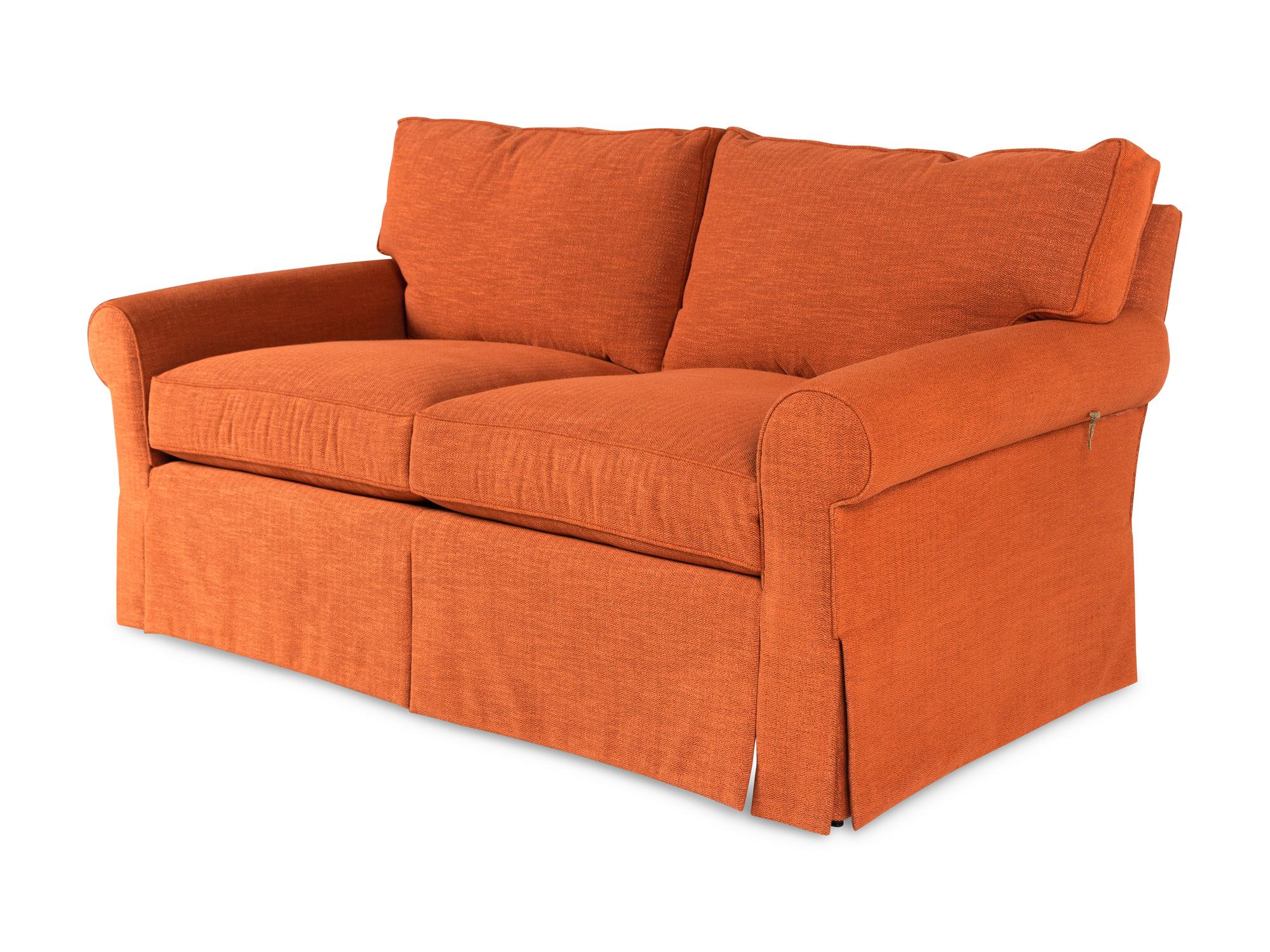 A George Smith Two-Cushion Sofa with Custom Upholstery and Throw Pillows